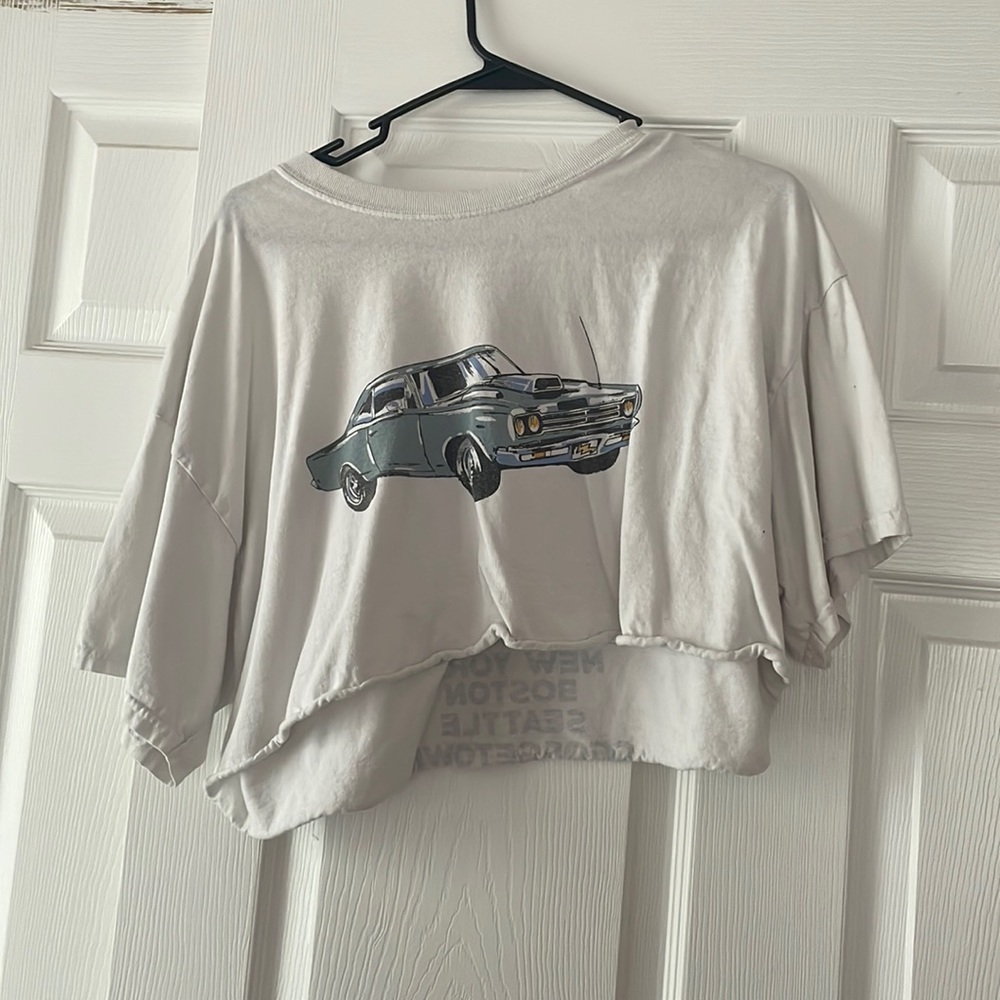 White Brandy Melville loose fit graphic cropped tee